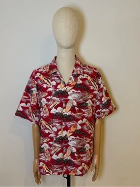Vintage Aloha Line Red Surfing Hawaiian Shirt 2XL Cotton